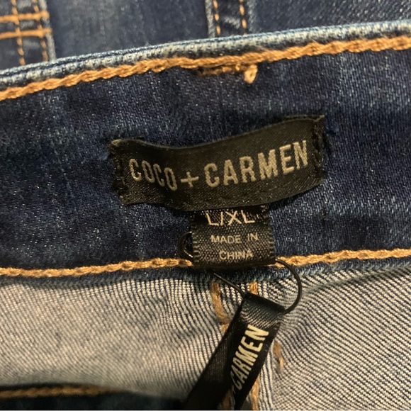 Coco + Carmen Dark Blue Wash Distressed Beaded Skinny Jeans High Rise Size L/XL - Picture 5 of 14